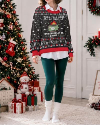 34HD Ugly Xmas Sweater–Funny Knit Christmas Sweater for Women & Men 2025, Long Sleeve Crewneck Holiday Pullover, Unisex Gift
