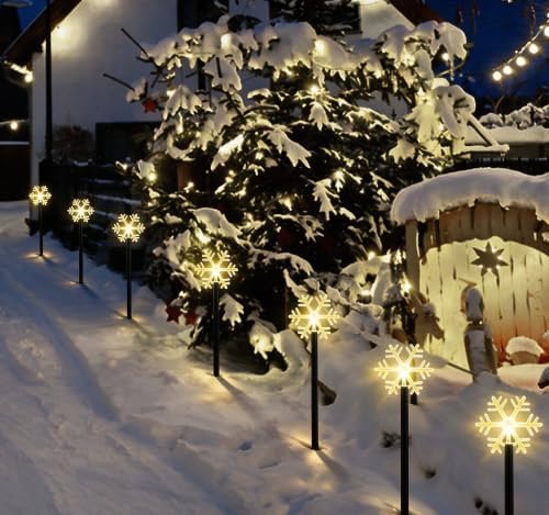10 Pack Christmas Solar Pathway Lights, Snowflake Outdoor Decorations