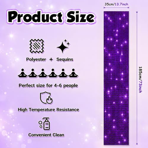 Disco Party Decorations - Purple Sequin Glitter Disco Table Runner