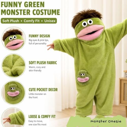 Unisex Funny Big Mouth Monster Plush Hooded Onesie Sleepwear