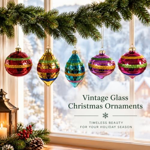 Soulchen 8 Pcs Vintage Glass Christmas Ornaments with Reflector for Tree