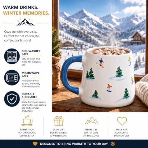 Topline Cozy Skiing Gift Set for Men – Ski Red Knitted Beanie Hat, Ceramic Mug, Cozy Socks & 20g Double Hot Chocolate Mix – Christmas Stocking Fillres, Birthday Gifts for Men, Winter Gifts for Women