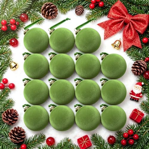 15 Pcs Green Velvet Christmas Ball Ornaments,3.15 Xmas Hanging Ornaments