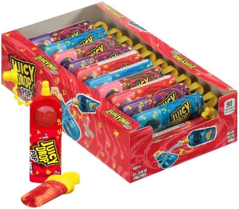 Juicy Drop Sweet & Sour Lollipop Variety Party Pack - 21 Count Sweet Lollipop Suckers & Sour Gel in Assorted Fruity Flavors - Fun Candy For Birthdays And Parties - Candy Variety