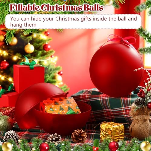 Weysat Extra Large Christmas Hanging Ornaments Oversized Plastic Balls for Outside Lawn Yard Tree Hanging Decorations(Red,8 Inch)