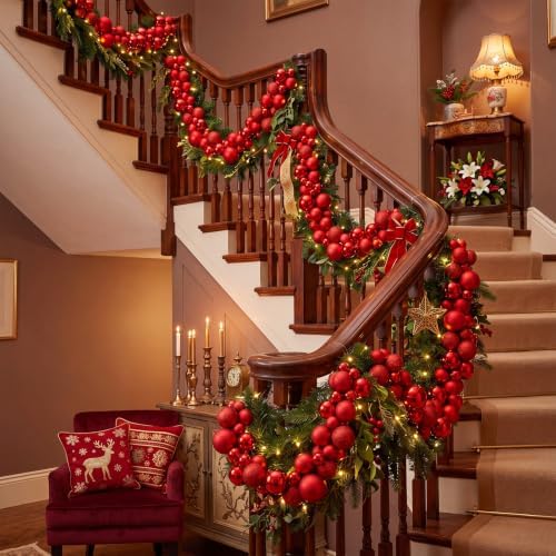 Silipull 5 Pcs 2.3 ft Large Christmas Ball Garland Ornaments, Red
