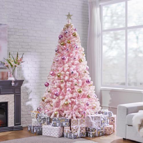 Yaheetech 6ft Pre-Lit Pink Artificial Christmas Tree with 250 Lights