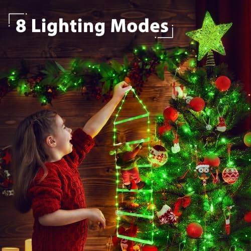 Toodour LED Christmas Light - 2.5FT Christmas Decorative Ladder Lights with Santa Claus, Xmas Decorations Light for Indoor Outdoor, Window, Garden, Home, Wall, Xmas Tree Decor - Green