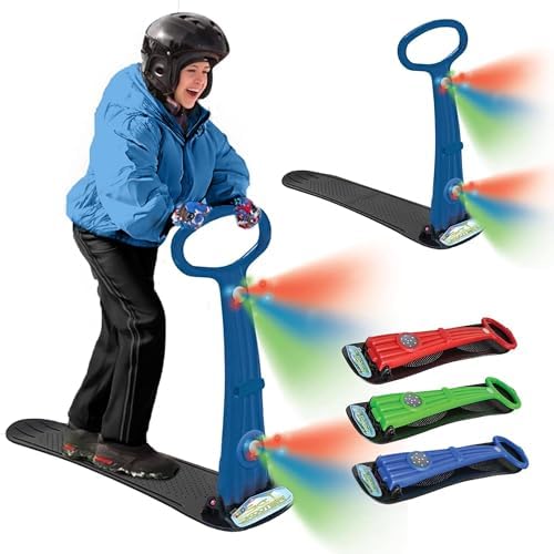 Geospace Winter Fun Foldable Snow Scooter, Ski Skate, Ski Skooter, Snow Sled, Kids Snowboard with 2 LED Light– Multi-Purpose Portable Sandboard, Snow Skate, and Kids/Teenager Sled for All Ages