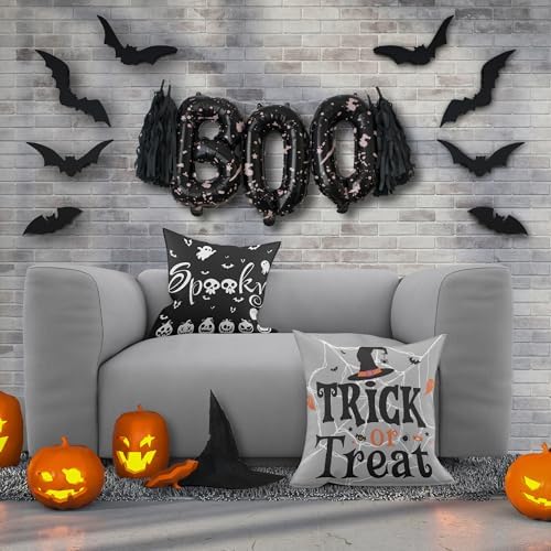 OHOME Halloween Decorations - Halloween Pillow Covers 18x18 | Halloween Decor Indoor Outdoor - Skeleton Ghost Pumpkin Throw Pillows for Room Office - Trick or Treat Party Decorations Favors,2 PCS