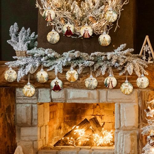 Outus 16 Pcs Christmas Tree Ball Ornaments Vintage Angel Christmas Decorations for Tree Colorful Xmas Decorative Hanging Ornaments for Farmhouse Home Fireplace Decoration Holiday Party Favors
