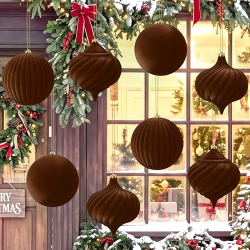 Civaner 8 Pcs Large Velvet Christmas Ball,6 Inch,Dark Brown