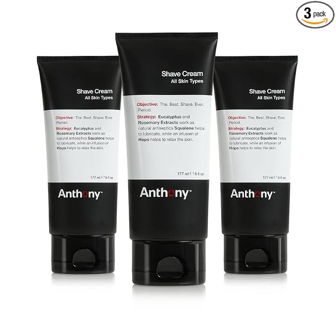 Anthony Shaving Cream Mens Sensitive Skin: Squalane, Eucalyptus, Spearmint and Rosemary Extracts, Help Soothe, Refresh, Cool, and Condition Your Skin for Shave 6 Fl Oz 3 Pack