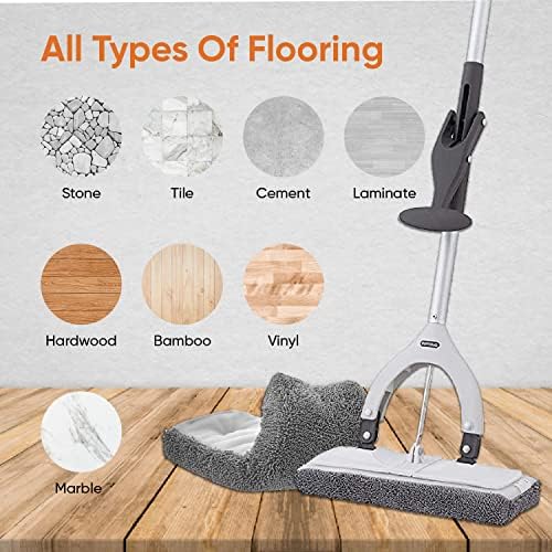 Superio Miracle Microfiber Mop for Hardwood Floors, Tile, Laminate, Walls-self Wringing Flat Mop Telescopic Handle-Lightweight, Heavy Duty-Grey