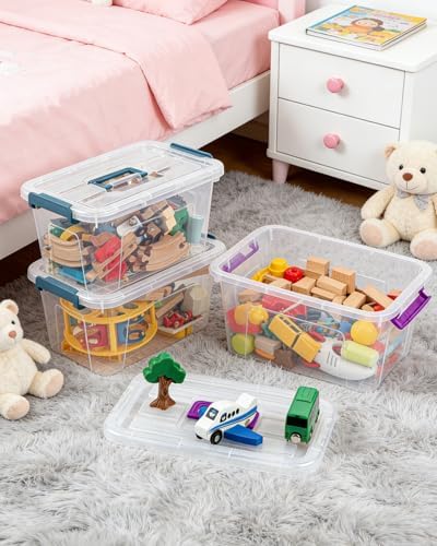 EOENVIVS 6 Pack Clear storage bins with lids, 7 Qt storage containers with lids with Color Buckles, Stackable storage box Set for organizers and storage, Closet, Pantry, Shelves & shoe boxes