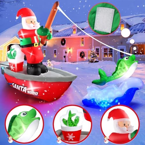 Kalolary 15FT Long Christmas Inflatables Fishing Santa Claus