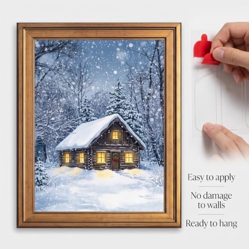 Framed Snowy Cabin Canvas Print Gold Frame Wall Art Inch 24x36
