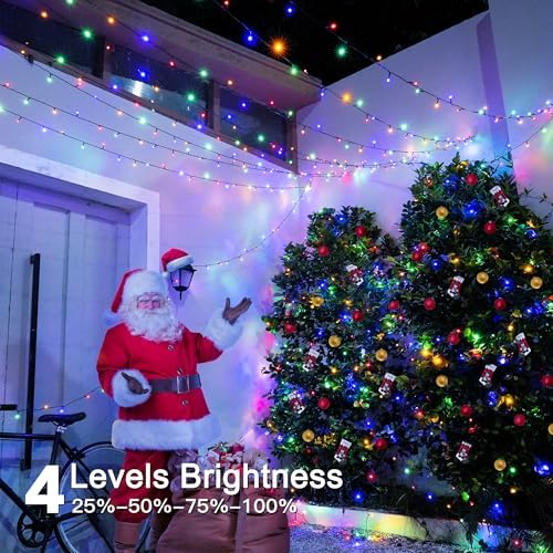 Christmas Lights Outdoor, Christmas Tree Lights Plug in, 8 Modes Twinkle String Light for Bedroom Wedding Party Ceiling Xmas Home Decorations 300 LED(Multicolor 98 FT)