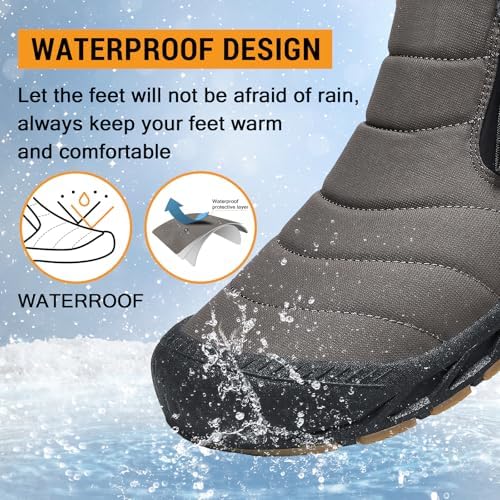 ziitop Snow Boots Mens Waterproof Winter Boots Fur Lined Warm Ankle Boots