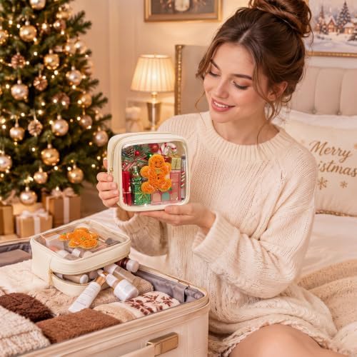 Abbylike 1 Pcs Christmas Preppy Patch Makeup Bags Bulk Polyester Holiday Makeup Bag Skincare Pouch Xmas Zipper Cosmetic Pouch Preppy Thing for Travel Christmas Women Gift (Classic, Golden Yellow)