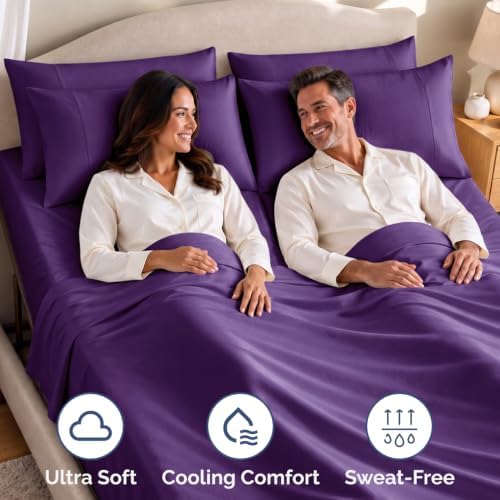 Flex Top Split Head King 4 Piece Sheet Set - Ultra-Soft & Cooling - Purple