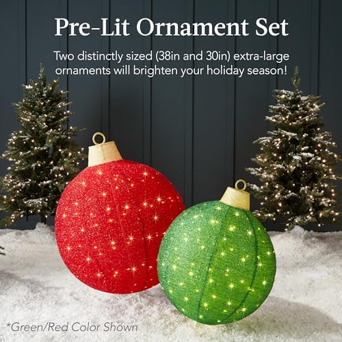 Best Choice Products 2pc Lighted Pop-Up Outdoor Christmas Ornament Set, Holiday Ball Decoration w/ 180 LED Lights, 8 Light Functions - Red/White