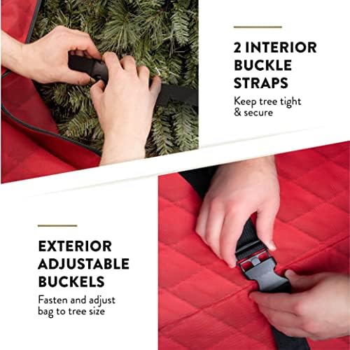 ZOBER 600D Oxford Fabric Large Rolling Christmas Tree Storage Bag - Fits 9 Ft Artificial Trees - Waterproof Christmas Tree Bag For Storage Box For Xmas, Durable Handles and Wheels - Quilted Red