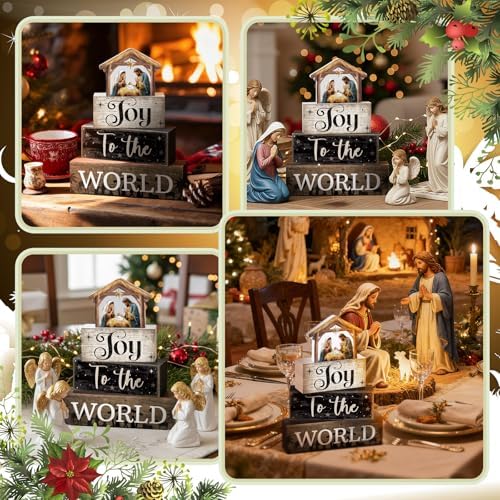 Moucuny 4 Pcs Christmas Table Decoratons, Christian Joy to The World Signs