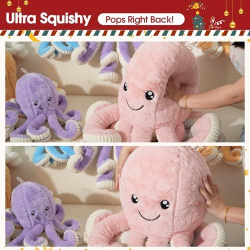 DENTRUN Octopus Plush Toy, Cute Stuffed Animal in 5 Colors 4 Sizes for Gift