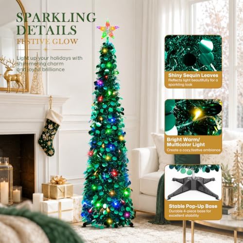 5FT Pop Up Christmas Tree with Lighted Top Star for Christmas Decorations