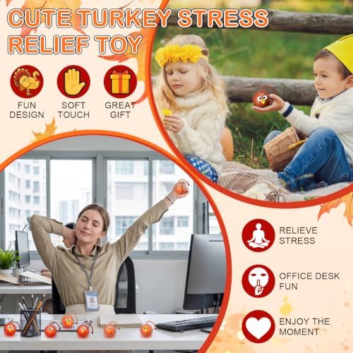Sotiff 60 Pcs Thanksgiving Light-Up Turkey Stress Balls