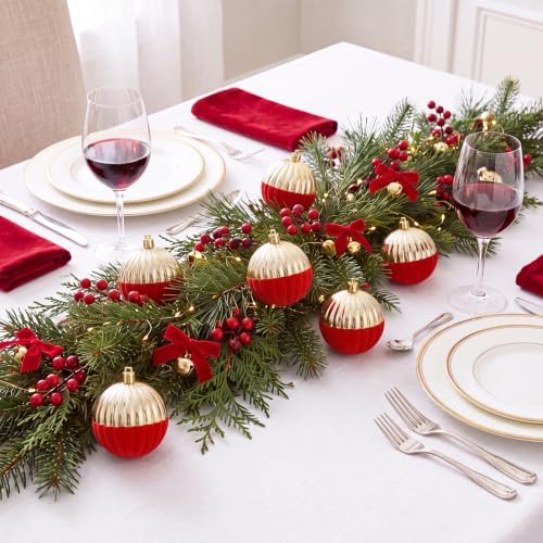 12PCS Red and Gold Velvet Christmas Balls Ornaments,One Style