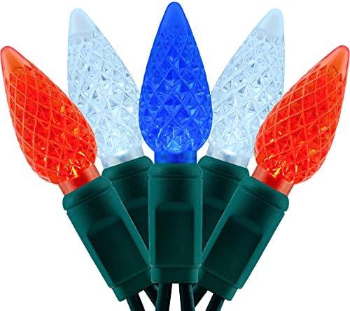 YULETIME 140 Red White Blue C6 Christmas Light, 2-Set 36ft 70 One-Piece LED