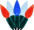 YULETIME 140 Red White Blue C6 Christmas Light, 2-Set 36ft 70 One-Piece LED