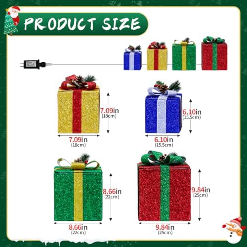 Set of 4 Christmas Lighted Gift Boxes, 70 LED Lights Present Box