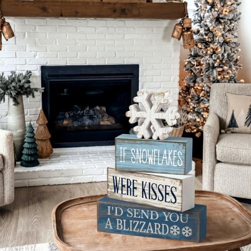 Moucuny 4 Pcs Christmas Table Decorations Wooden Snowflake Decor Winter