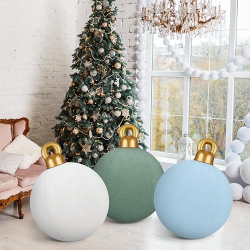 3 Pcs 32 Inch Giant Velvet Christmas Inflatable Balls, Mint, White, Slate