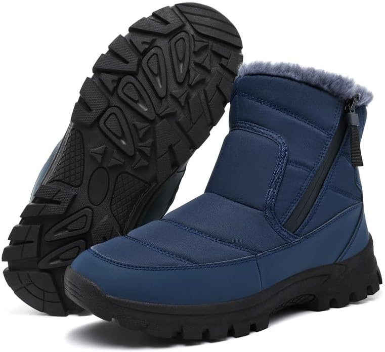 Men's Mid-Calf Winter Boots Zipper Snow Boots Mens Fur Lined Warm Boots