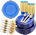 Hioasis 210 Pcs Blue Gold Plates for Graduation