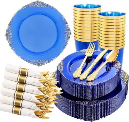 Hioasis 210 Pcs Blue Gold Plates for Graduation