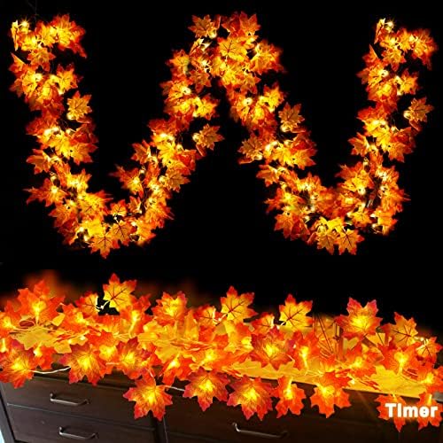 Timer - 2 Pack Fall Garland with Lights Total 20Ft 40LED Battery Operated