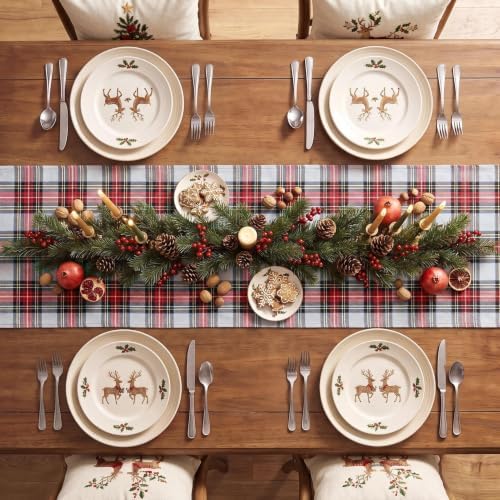 Softalker Christmas Checkered Table Runner, Red and White, 13 x 90 Inch
