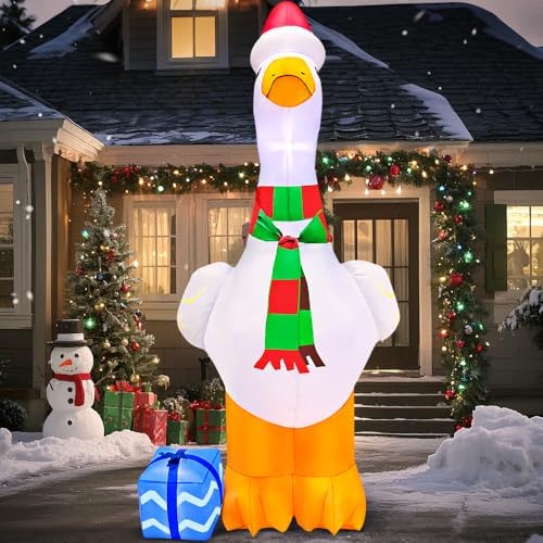KOOY 6FT Inflatable Christmas Decorations, Christmas Blow Ups Yard Decorations with LED Light Up, Goose with Gift Box Inflatable Outdoor Decorations for Xmas Yard Decor