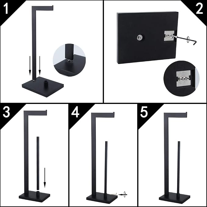 GERZWY SUS 304 Stainless Steel Toilet Paper Holder, Free Standing Lavatory Pedestal Toilet Paper Stand with Reserve, Matte Black DZY004-BK
