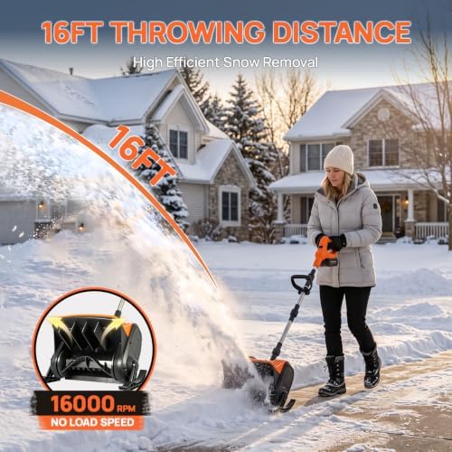 21V Cordless Snow Shovel, 13 Inch Brushless Electric Snow Blower 2×4.0Ah