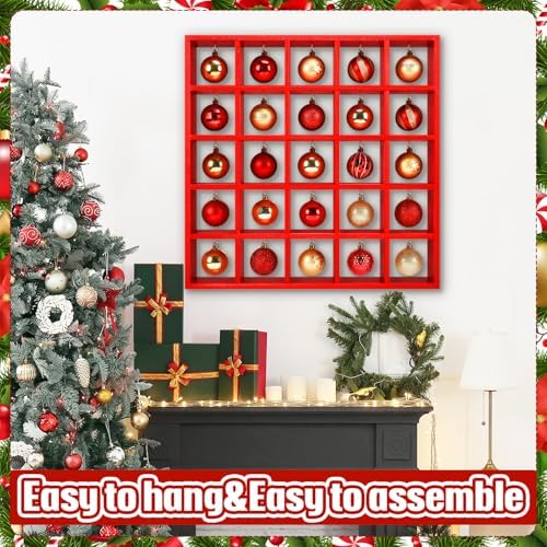 Cinnvoice Christmas Ornament Displays Rack, Red, 25 Compartment