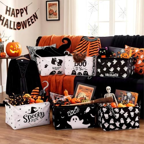 CHENGU 6 Pack Halloween Storage Basket Collapsible Halloween Ghost Bins