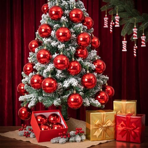 Threan 6 Inch Large Burgundy Shiny Christmas Ball Ornaments