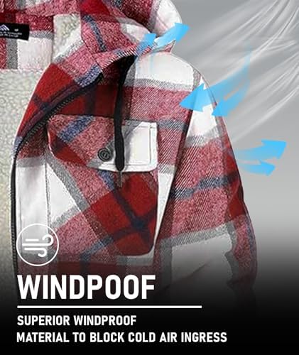 GEEK LIGHTING Men's Flannel Shirts Jacket Sherpa Lined Plaid Zipper Hoodie