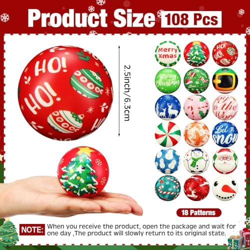 Yunsailing 108 Pcs Christmas Mini Sensory Fidget Ball 2.4" Relief Toys